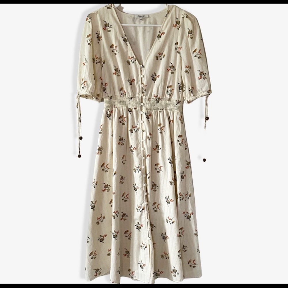 Madewell Tie Sleeve Smocked Waist Midi Dress sz S